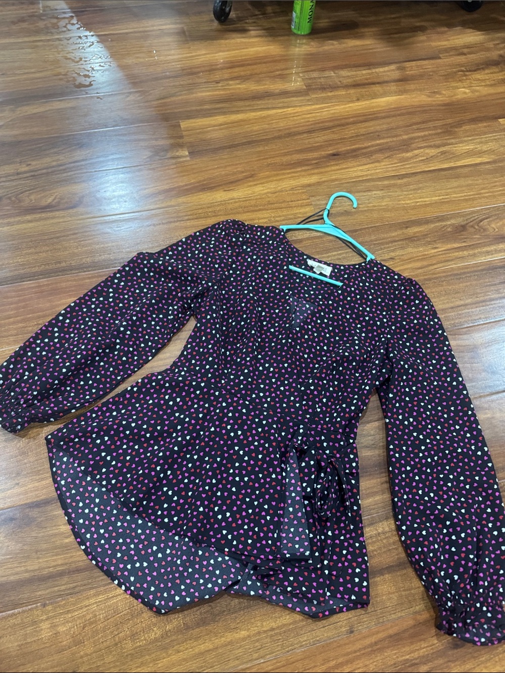 Women’s Wrap Blouse in Black with Pink Heart Print
